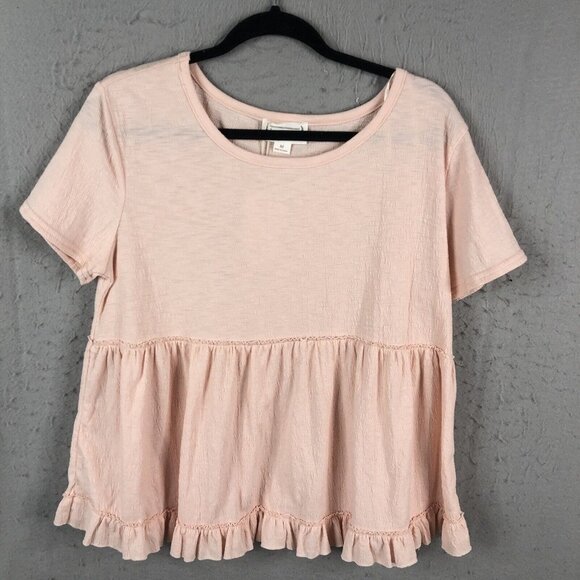 Loveriche Top Womens M Ballet  Pink Crinkle Babydoll Boho Peasant Ruffle NEW - Picture 1 of 16
